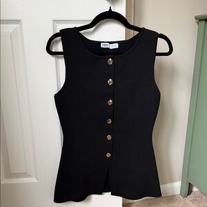 Zara Long Structured Vest Top in Black